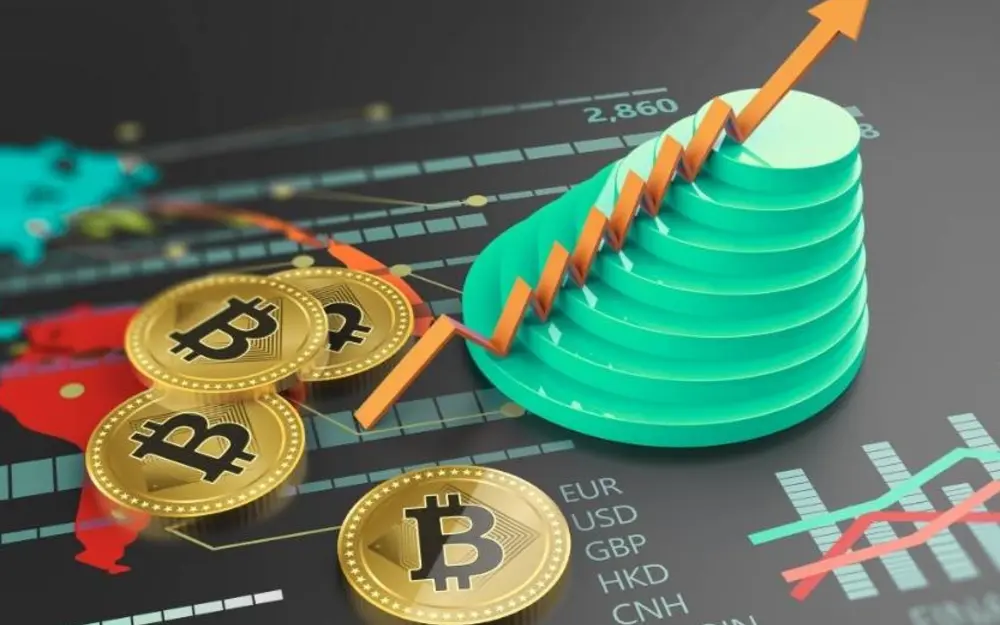 Crypto market charts on screen